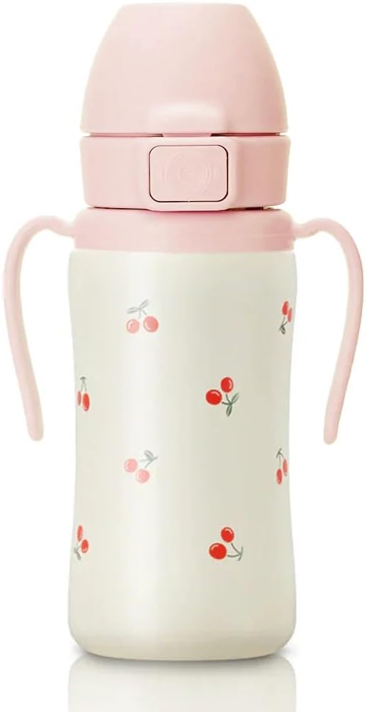 GROSMIMI Insulated 316 Stainless Steel Spill Proof Straw Cup, Water bottle with Flip Top for Toddlers, BPA Free (cherry, 10oz)