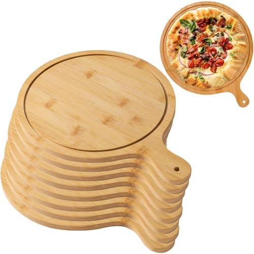 Pizza Serving Board Tray Set of 8, Wooden Lightweight Handles, Up to 13 Inches, Pizza Making Storage, Perfect for Parties and Gatherings,Light Brown,10inch