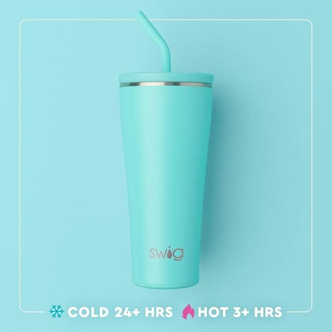 Swig Life 32oz Straw Tumbler, Travel Coffee Tumbler with Lid, Cup Holder Friendly Travel Coffee Mug, Stainless Steel, 32 oz Reusable Insulated Coffee Mug (Saturdays In Lexington)