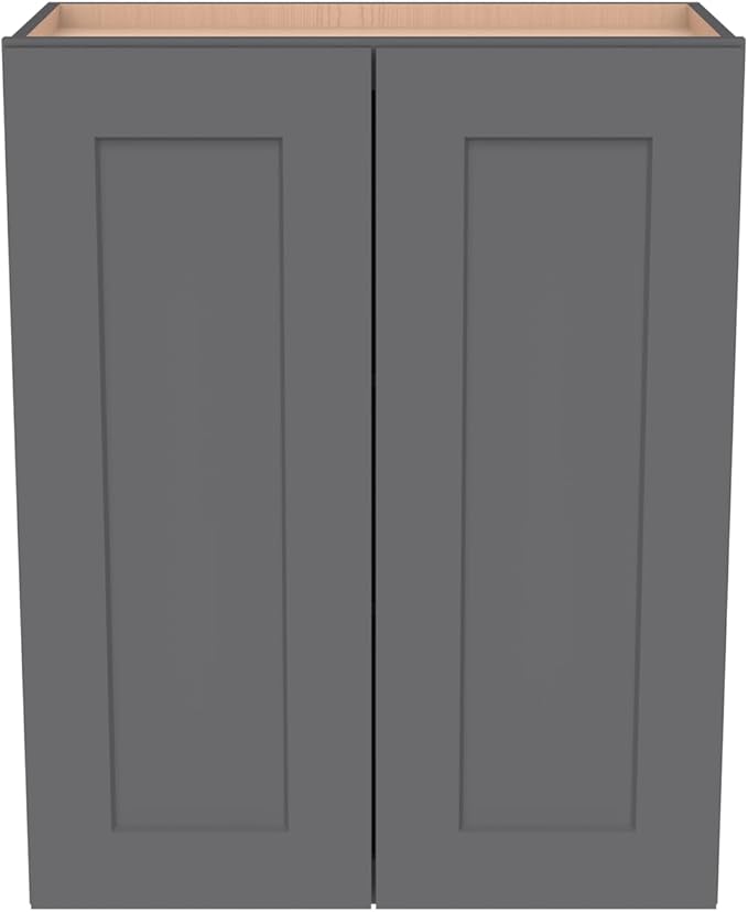 Wall-Mounted Cabinet – Solid Wood Shaker Style Medicine Cabinet with Adjustable Shelves & Soft-Close Doors for Bathroom, Kitchen, and Office Storage (Pebble Gray, 42" W x 12" D x 36" H)
