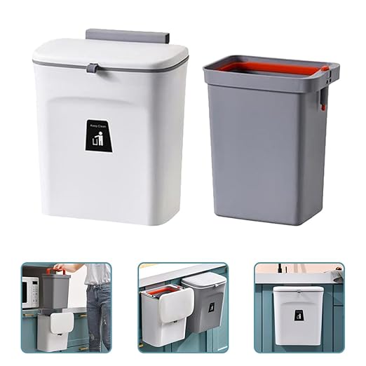 PATKAW Wall-Mounted Kitchen Trash Can 9l with Lid Plastic Garbage Bin Sealed Compost Bin with Removable Inner Bucket for Indoor Food Waste Storage