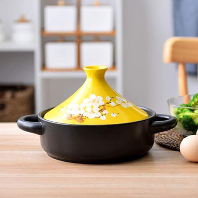 Moroccan Tagine Cooking Pot Cast Iron Enamel Stew Casserole Slow Cooker with Anti-Scalding Handles(Color:Beige)