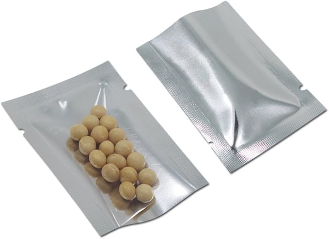 Silver Aluminum Foil Pouch Heat Seal Plastic Open Top Vacuum Packaging Mylar Bag Food Small Sample Mylar Storage (100, 15x22cm (5.9x8.7 inch))