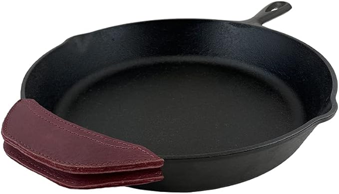 Rustic Leather Hot Handle Holder (Cast Iron Side Kick Potholder) Double Layered, Double Stitched and Handmade by Hide & Drink (Sangria)