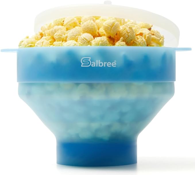 The Original Salbree Collapsible Silicone Microwave Popcorn Popper Maker Machine, Microwavable Bowl Holds 16 Cups, Uses Hot Air and Oil Always Optional - The Most Colors Available (Clear Turquoise)