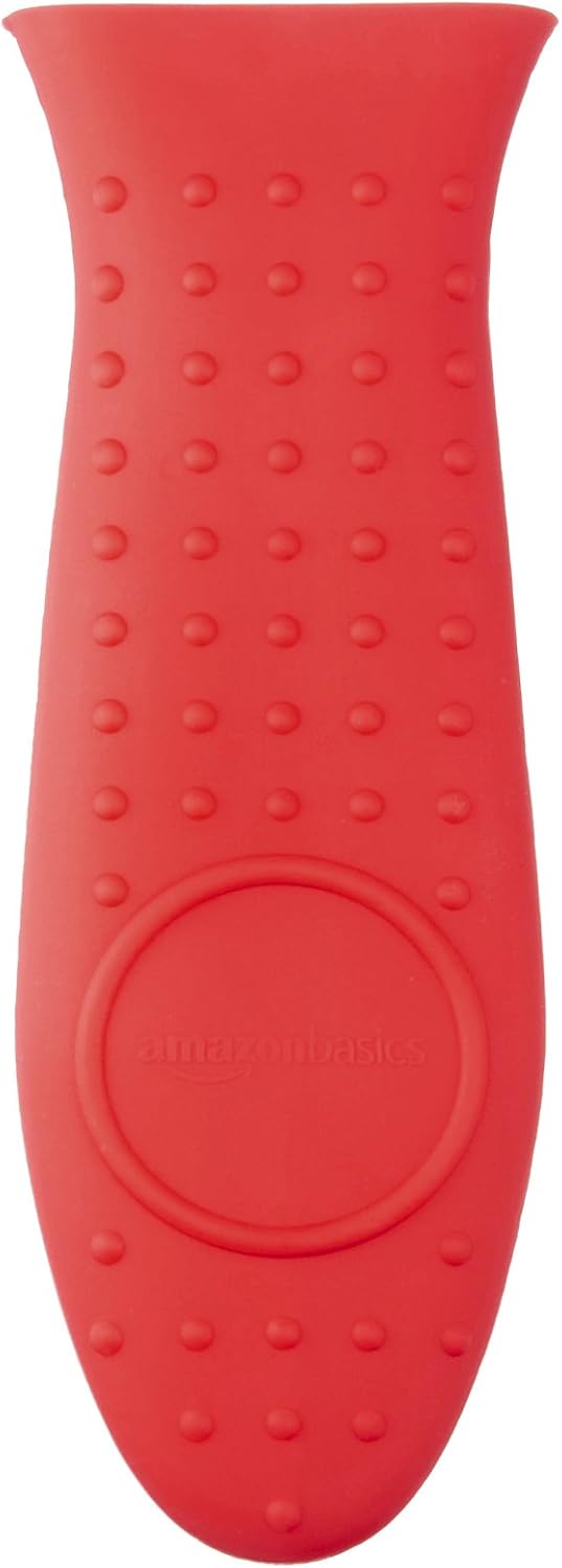 Amazon Basics Silicone Pot Holder Hot Skillet Rectangular Handle Cover for kitchen, Red, 5.6"L x 1.9"W