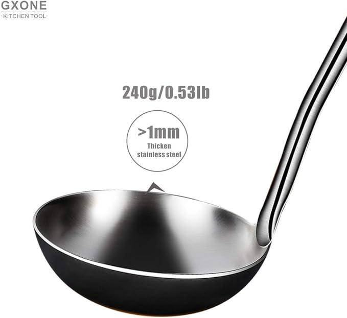 Soup Ladle,304 Stainless Steel Cooking Ladle Spoon Wok Tools with Long Wooden Handle Heat Resistant,Silver/14.6Inch