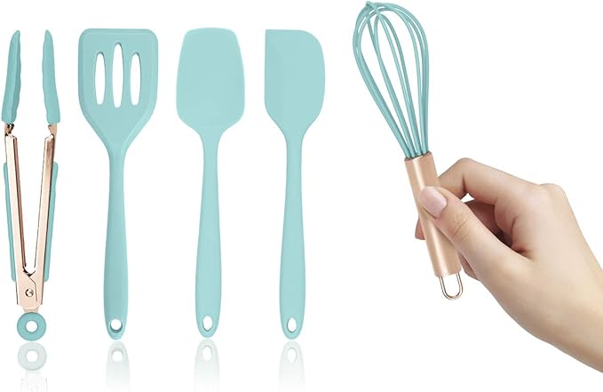 COOK WITH COLOR Silicone Cooking Utensils, Kitchen Utensil Set, Easy to Clean Silicone Kitchen Utensils, Cooking Utensils for Nonstick Cookware, Kitchen Gadgets Set, Mini, Aqua