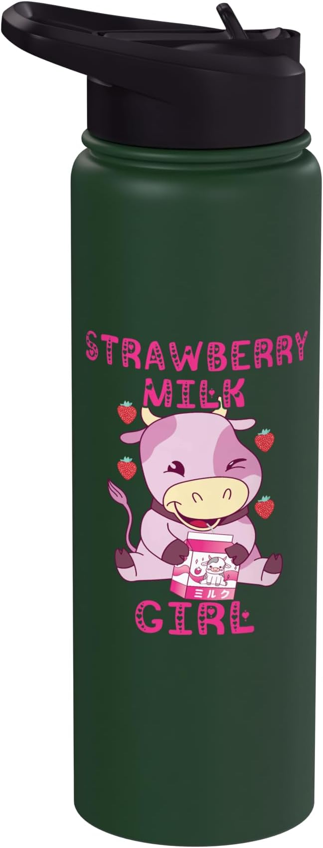 Strawberry Milk Girl Japanese Strawberry Shake Cute Pink Cow Stainless Steel Insulated Water Bottle