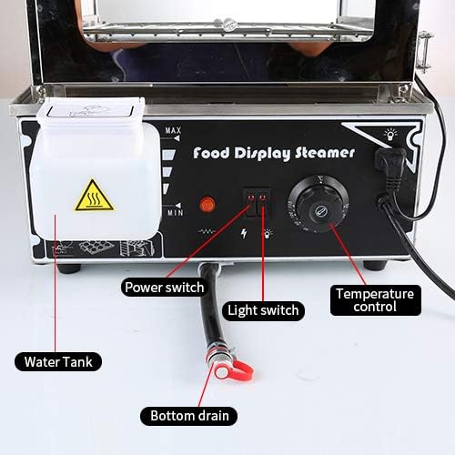 5-Tier Electric Bun Steamer, Commercial Stainless Steel Food Warmer Display with Automatic Temperature Control, for Buns, Baozi, Siomai, Corn, Buffet, Kiosk, Restaurant