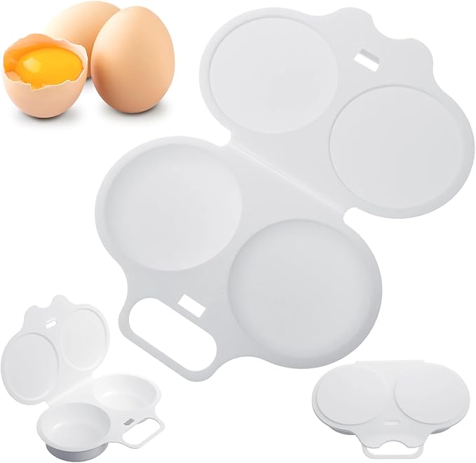Egg Poacher Microwave,White Microwave Egg Poacher 2 Eggs,2 Cavity Nonstick Poached Eggs Maker With Lid,Microwaves Egg Cooker 2 Eggs,Kitchen Dining Specialty Cookware