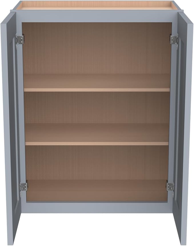 Wall-Mounted Cabinet – Solid Wood Shaker Style Medicine Cabinet with Adjustable Shelves & Soft-Close Doors for Bathroom, Kitchen, and Office Storage (Grey, 30" W x 12" D x 42" H)