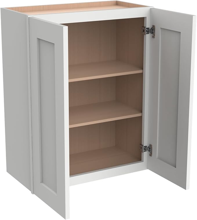 Wall-Mounted Cabinet – Solid Wood Shaker Style Medicine Cabinet with Adjustable Shelves & Soft-Close Doors for Bathroom, Kitchen, and Office Storage (Origami White, 27" W x 12" D x 36" H)