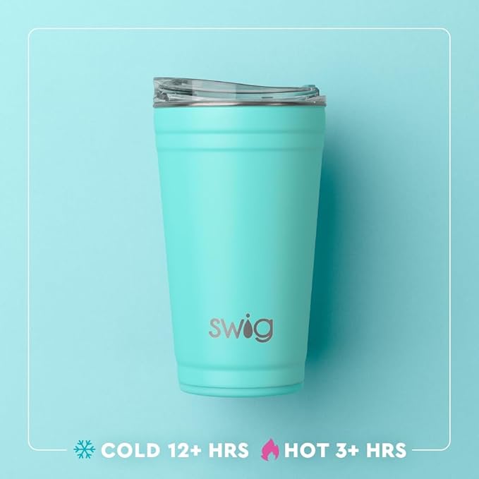 Swig Life 24oz Party Cup, Stackable Insulated Travel Coffee Tumbler with EZ Slider Lid, Cup Holder Friendly Travel, Stainless Steel 24 oz Tumbler, Reusable Mug (Clover Crush)