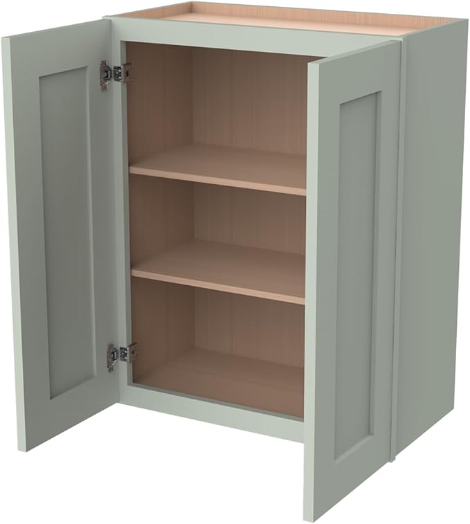 Wall-Mounted Cabinet – Solid Wood Shaker Style Medicine Cabinet with Adjustable Shelves & Soft-Close Doors for Bathroom, Kitchen, and Office Storage (Jade Green, 33" W x 12" D x 30" H)