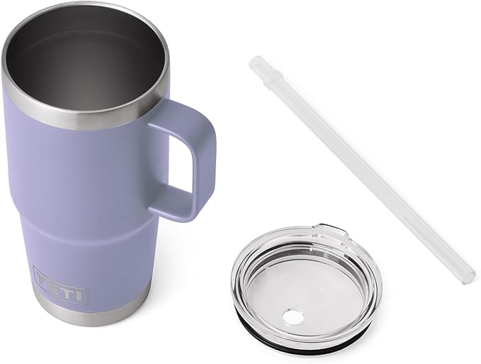 YETI Rambler 25 oz Tumbler with Handle and Straw Lid, Travel Mug Water Tumbler, Vacuum Insulated Cup with Handle, Stainless Steel, Cosmic Lilac