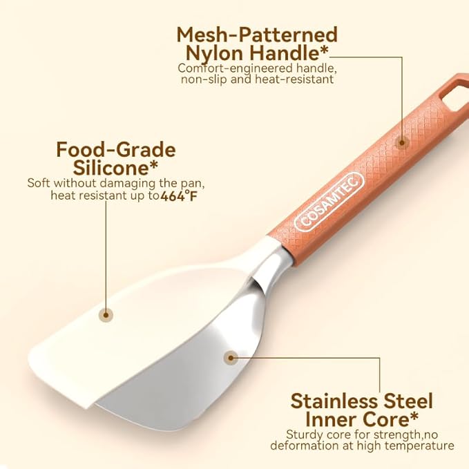 Silicone Small Spatula for Cooking Flexible Beveled Turner with Solid Inner Core and Heat Resistant Nylon Handle Ideal Spatula for Non-Stick Cookware