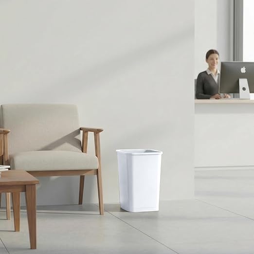 Superio 4.5 Gallon Plastic Trash Can, Unlidded Waste Bin Only for Home, Kitchen, Office, Bedroom, Bathroom- 18 Qt (White)