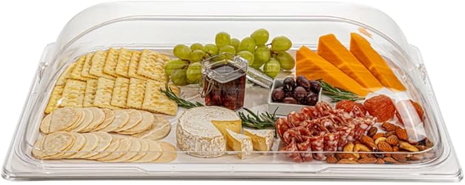 Restaurantware Cater Tek 21 Inch Polycarbonate Plate Covers 10 Shatterproof Dish Covers - Dishwashable For 21 Inch Plates Clear Plastic Tray Covers Flap Handle Design Endures Up To 210F