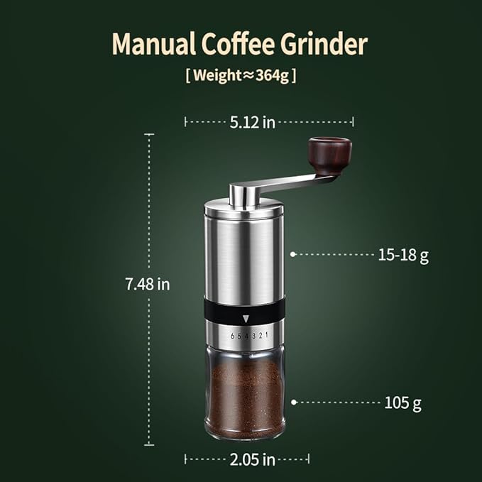 Manual Coffee Grinder - 6 Adjustable Coarseness Settings, Hand Coffee Grinders, Portable Manual Coffee Bean Grinder for Moka pot, French Press, Drip, Espresso, Gift (Small)