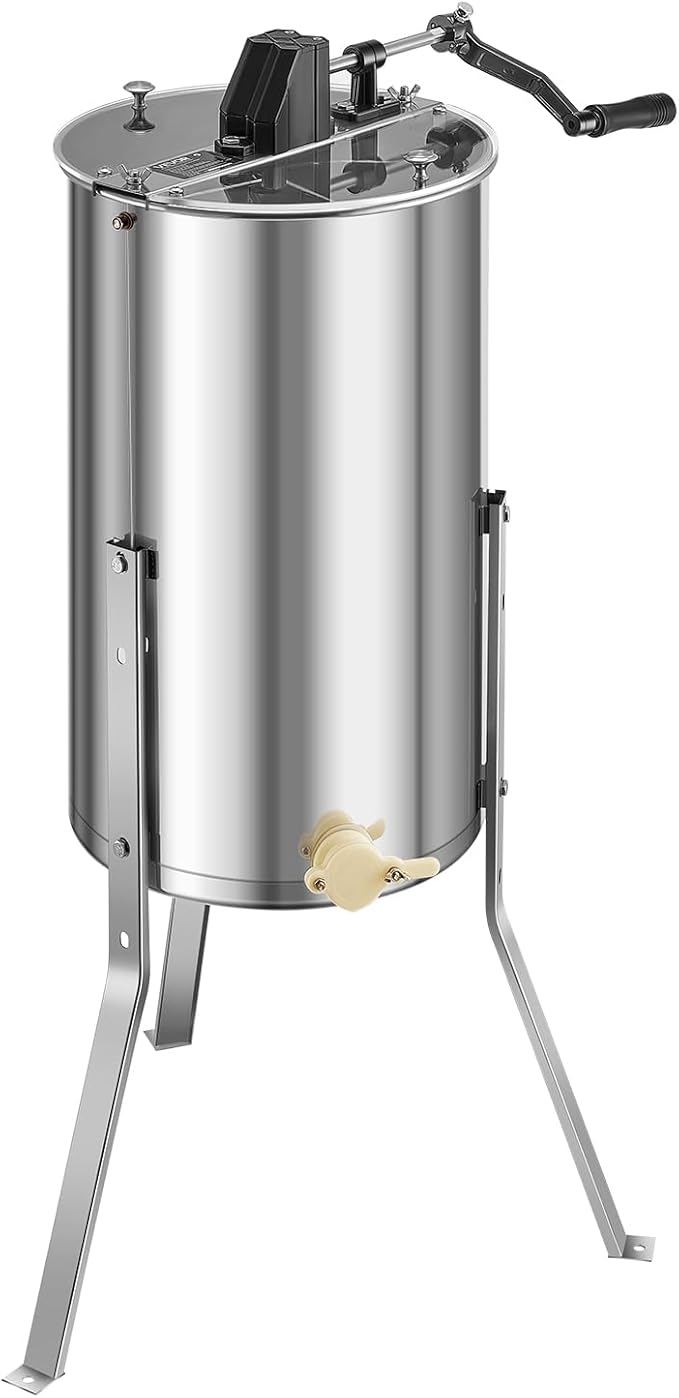 VEVOR Honey Extractor, 2 Frame Manual Honey Extractor with Transparent Lid, Stainless Steel Honeycomb Drum Spinner with Height Adjustable Stand,Honeycomb Extraction Centrifuge Equipment for Beekeeping