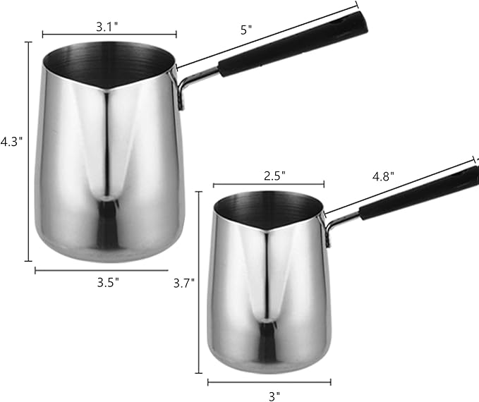 Dicunoy Set of 2 Milk Butter Warmer Pot, 12oz/22oz Turkish Coffee Pot, Stovetop Chocolate Melting Pan, Cezve Ibrik Briki Greek Arabic Coffee Maker for Maple Syrup, Sauce Heating, 18/8 Stainless Steel