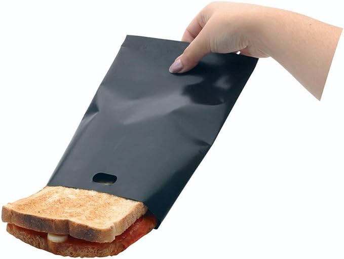 KitchenCraft TOASTABAG Pack of 2 Reusable Toaster Bags with Non Stick Coating, Plastic, Black, 20.5 x 14.5 cm