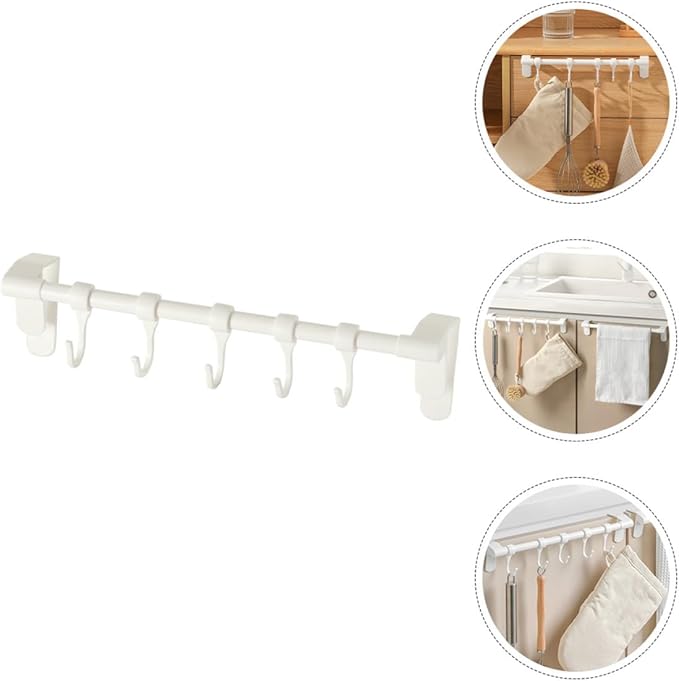 SUPVOX Kitchen Utensil Hooks 5pcs Under Cabinet Storage Rack White Plastic No-Drill Multi-Functional Hanging Organizer for Kitchen Cabinet