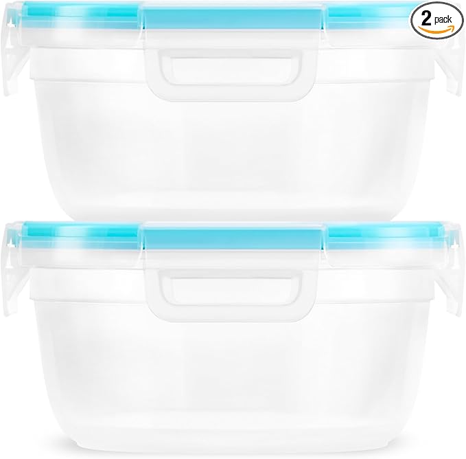 Snapware Plastic Total Solution 2-Pack (4-Cup) Food Storage Containers Set, Leakproof & Airtight Plastic Locking Lids Round Tupperware, Non-Toxic BPA-Free Lids, Microwave Dishwasher Freezer Safe