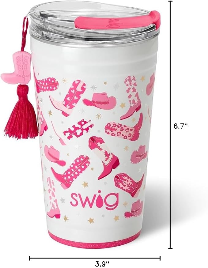 Swig Life 24oz Party Cup, Stackable Insulated Travel Coffee Tumbler with EZ Slider Lid, Cup Holder Friendly, Stainless Steel 24 oz Tumbler, Reusable Coffee Mug (Let's Go Girls)