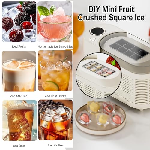 Portable Ice Maker, 12V DC Adapter, Makes 8 Cubes in 10 Mins, Mini Countertop Machine for Home Office Camping RV Bar Parties