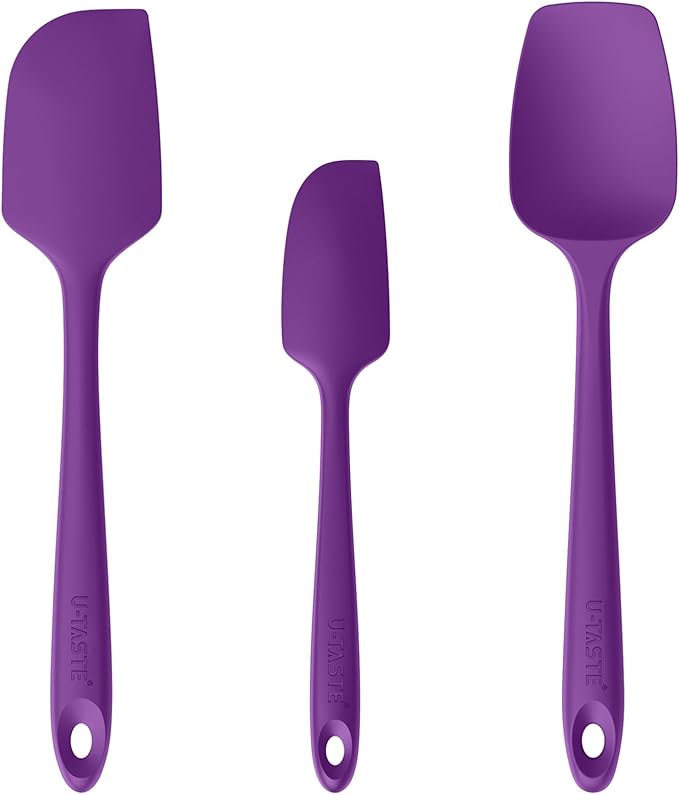 U-Taste Silicone Baking Spatula Set: 480ºF High Heat Resistant, Food Grade Flexible Rubber Kitchen Cooking Mixing Scraper, Food Grade Seamless Utensil for Nonstick Cookware Set of 3 (Purple)