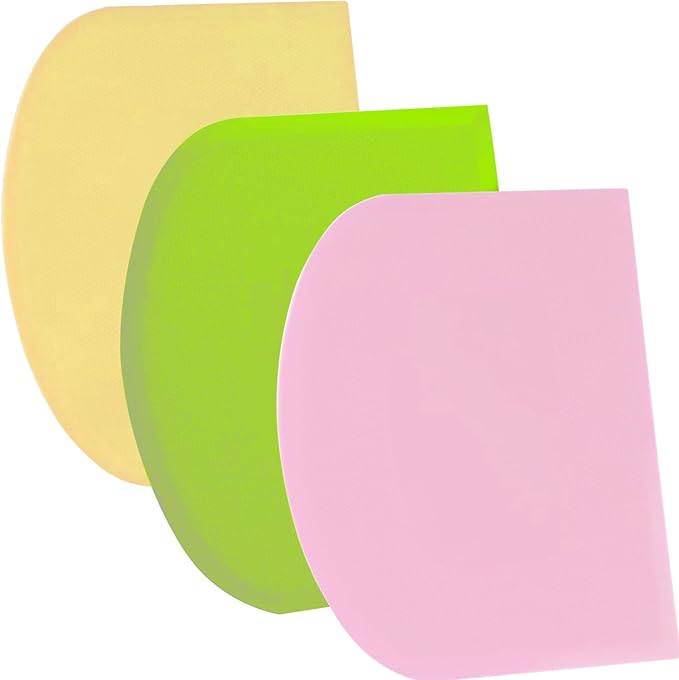 SURDOCA Dough Scraper Bench Scraper - 3P 13x7.9" Plastic Flexible Bowl Scraper, Sharp Edge & Angles Cake Scraper. Non-Slip Bakeware Decorating Tools Sculpting & Modeling Tools - Green+Pink+Yellow