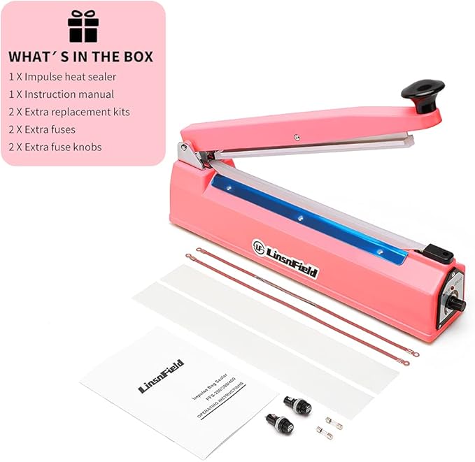 Sealer Pro, Patented 8-inch Impulse Heat Sealer, 2-mm Sealing Width Super Heavy Duty Bag Sealing Machine with Extra 2 Replacements, 1Fuse Included, Pink