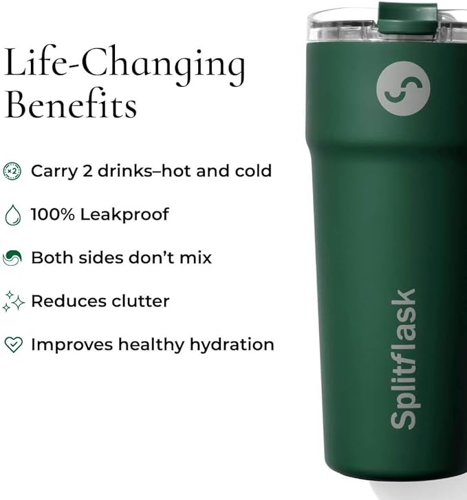 2-in-1 Hot & Cold Vacuum Insulated 30oz Tumblers, Stainless Steel Dual Chamber, Leak-Proof, BPA-Free, Fits Cup Holder, Travel Coffee Mug, Split Cup, 2 Drink, 2 Sides, Coffee & Water (Harper White)