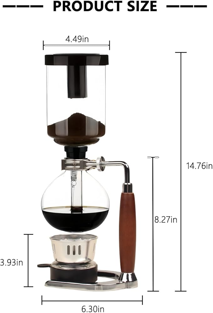 Manual Siphon Coffee Maker, Retro Vacuum Coffee Brewer 5-Cup (600ml) with Alcohol Burner, Adjustable Buffer Clamp, Stainless Steel Bracket Base for Coffee Aficionados