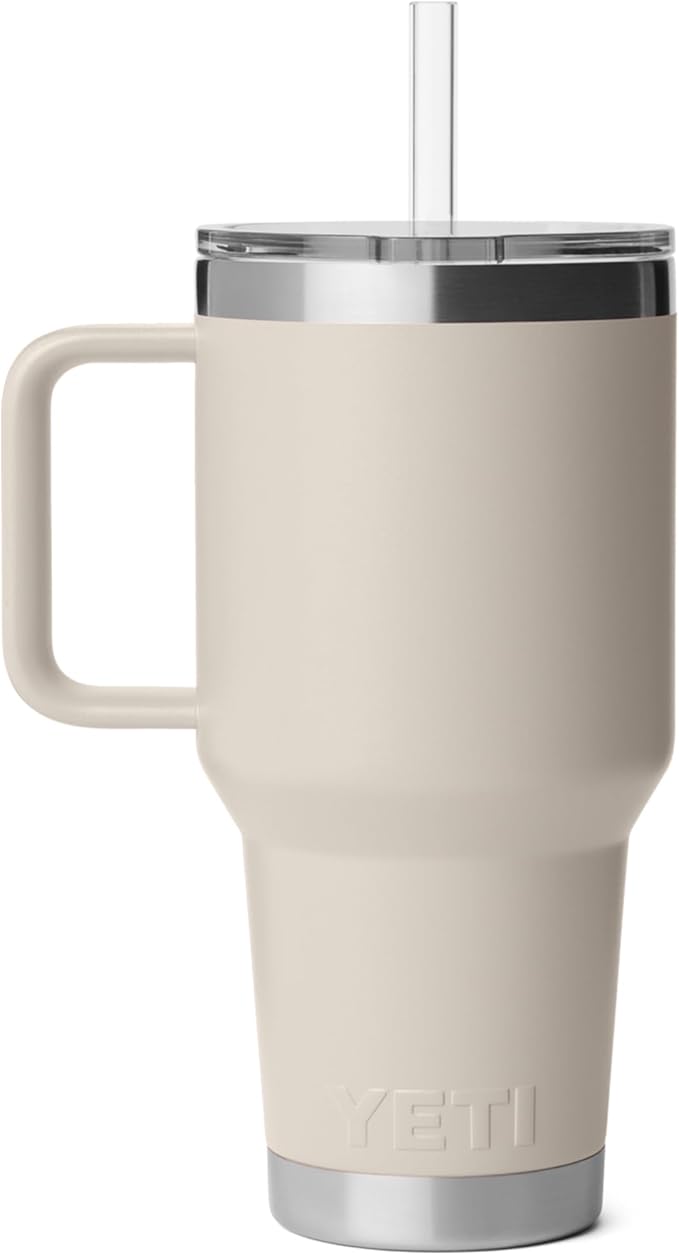 YETI Rambler 35 oz Straw Mug 2.0 - Double-Wall Vacuum Insulation for Cold Beverages – Dishwasher Safe – Cupholder Compatible – Reusable Straw – Comfortable Grip Handle – Travel Mug - Cape Taupe