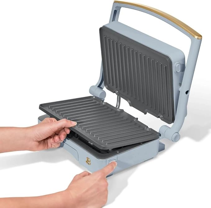Panini Press Indoor Grill 1 2-in-1200W Non-Stick Removable Plates Sandwich Maker by Drew Barrymoree. (Cornflower Blue)