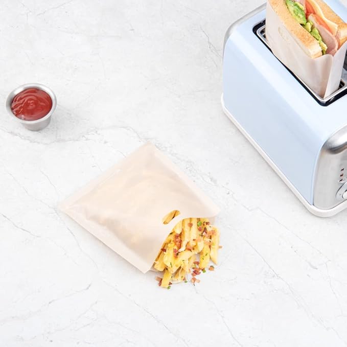 Restaurantware Bag Tek 6.5 x 6.3 Inch Toaster Bags 10 Small Toaster Sandwich Bags - Multipurpose Non-Stick Kraft Plastic Toaster Sleeves Semi-Disposable