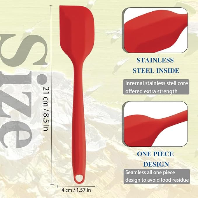 8 Pieces Silicone Spatulas, 8.3 inch Small Spatulas Non-stick Heat-Resistant Non-stick with Stainless Steel Core For Cake Cream Cooking Gadget (Red)