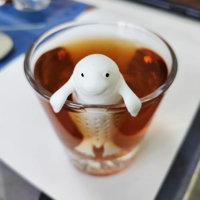 2 pcs silicone Tea Infuser,loose tea strainer,Cute tea infuser gift set for loose leaf tea, reusable tea infuser,is ideal gift for tea lovers (Seals + Hippos)