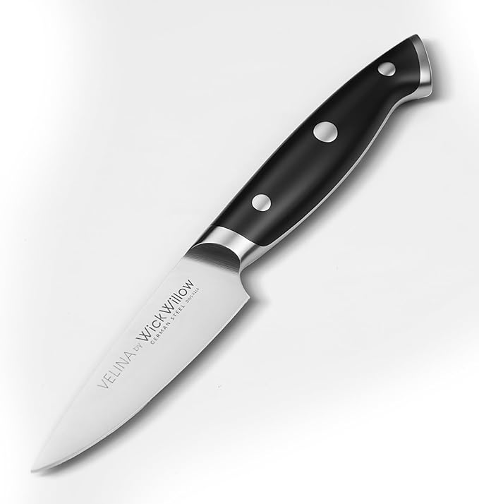 WICKWILLOW 3.5" Paring Knife – Razor Sharp German Steel – Small Kitchen Knife for Peeling, Trimming & Precision Work – Full Tang & Ergonomic Handle – Gift Box – Velina Series