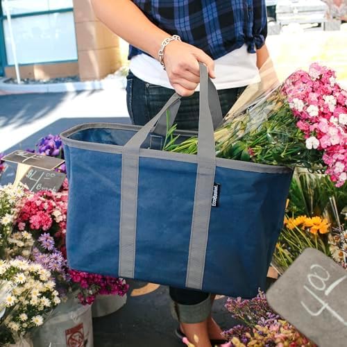 CleverMade EcoBasket Reusable Grocery Tote - 30L - Pack of 1 - Gray Black - Collapsible Storage Shopping Organizer - Heavy Duty Utility Bag Home