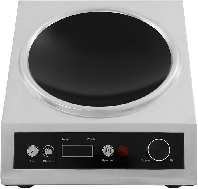 1800W Electric Wok Used for Home and Commercial, Induction Wok with Concave Surface Strong Power Dual Control Mode 10 Power and Temp 24H Timer Induction Cooktop For Cooking