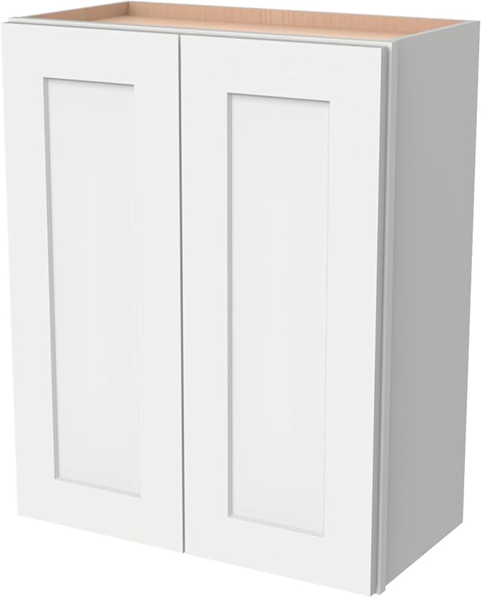 Wall-Mounted Cabinet – Solid Wood Shaker Style Medicine Cabinet with Adjustable Shelves & Soft-Close Doors for Bathroom, Kitchen, and Office Storage (Origami White, 24" W x 12" D x 42" H)