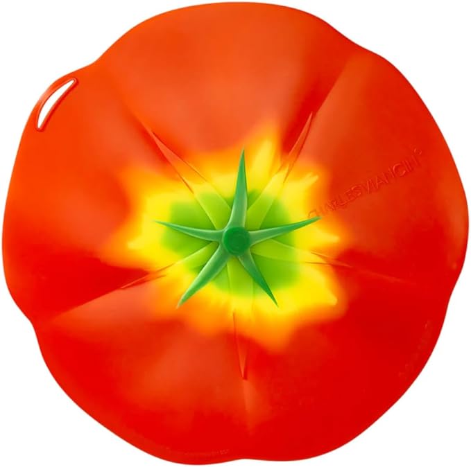 Charles Viancin - Tomato Silicone Lid for Food Storage and Cooking - 11''/28cm - Airtight Seal on Any Smooth Rim Surface - BPA-Free - Oven, Microwave, Freezer, Stovetop and Dishwasher Safe