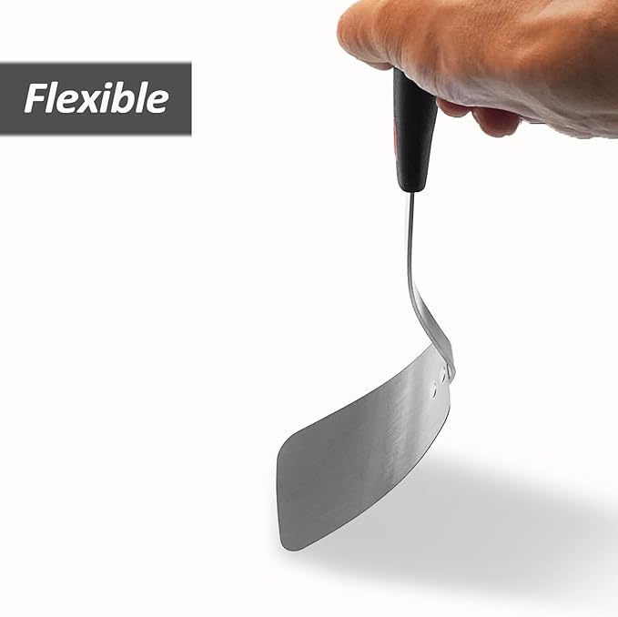 Stainless Steel Flexible Spatula Solid Turner, XiaoZu Thin Metal Spatula for Cast Iron Skillet, Thin Blade and Heat Resistant Silicone Handle, Great for Egg, Cookie, Meat, Crep, Medium