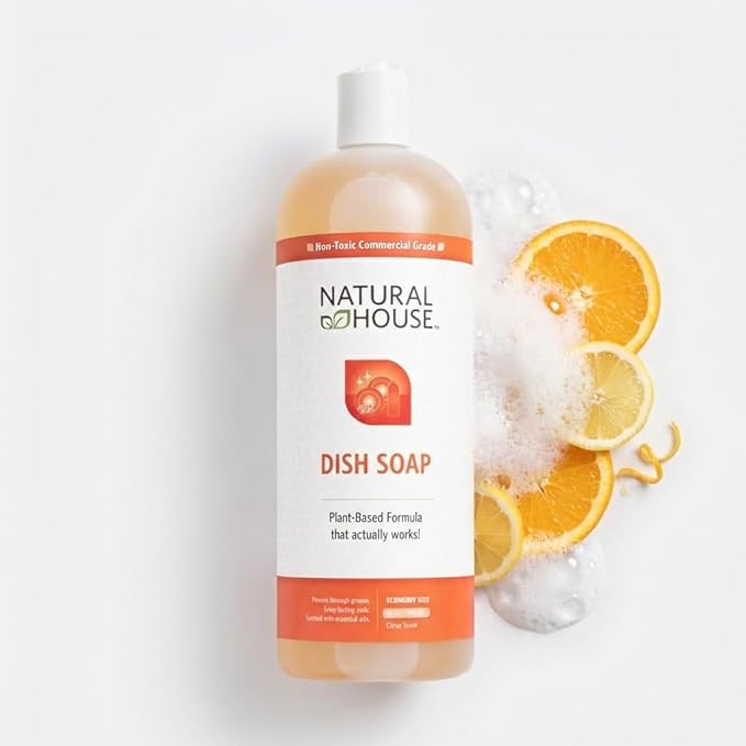 Enzyme Hand Dish Soap - Natural House Scrubby - Probiotic Formula Cuts Grease, Gentle on Hands - Plant-Based, Septic Safe - Sensitive Skin Friendly - Citrus Scent - 32 oz