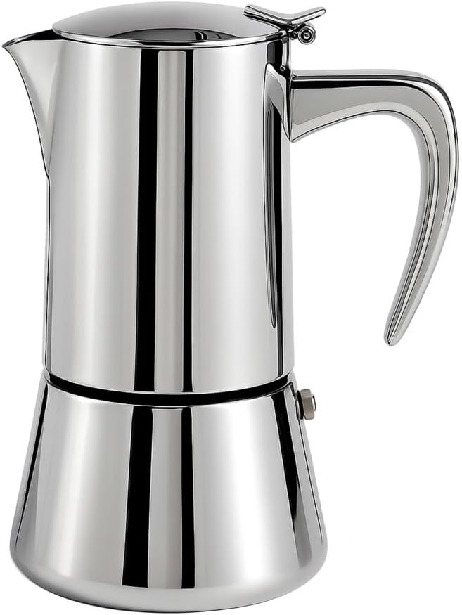 Stainless Steel Stovetop Espresso Maker – Italian Moka Pot, Induction Compatible Espresso Coffee Maker with Safety Valve (6 Cups)