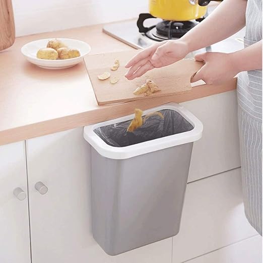 Trash Cans Hanging Waste Bin Under Kitchen Sink,Plastic Dustbins Over Cabinet Door with Top Ring to Fix Garbage Bag Outdoors and Home(Gray)